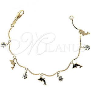 Pulsera Elegante 5.031.004.07 Oro Laminado, Diseño de Delfín, con Blanca Zirconia Cubica, Pulido, Tono Dorado (03 MM Thickness, 7 Inches Length)