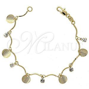 Pulsera de Dije 5.031.003.07 Oro Laminado, con Blanca Zirconia Cubica, Diamantado, Tono Dorado (7 Inches Length)