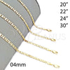 Gargantilla Basica 5.223.017.24 Oro Laminado, Pulido, Tono Dorado (100 Gauge, 04 MM Thickness, 24 Inches Length)