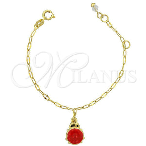 Pulsera de Dije 03.16.0004 Oro Laminado, Diseño de Mariquita, Esmaltado, Tono Dorado (6 Inches Length)