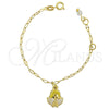 Pulsera de Dije 03.16.0006 Oro Laminado, Diseño de Angel, Esmaltado Blanco, Tono Dorado (6 Inches Length)