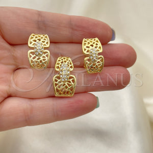 Juego de Arete y Dije de Adulto 10.59.0014 Oro Laminado, con Blanca Cristal, Pulido, Tono Dorado