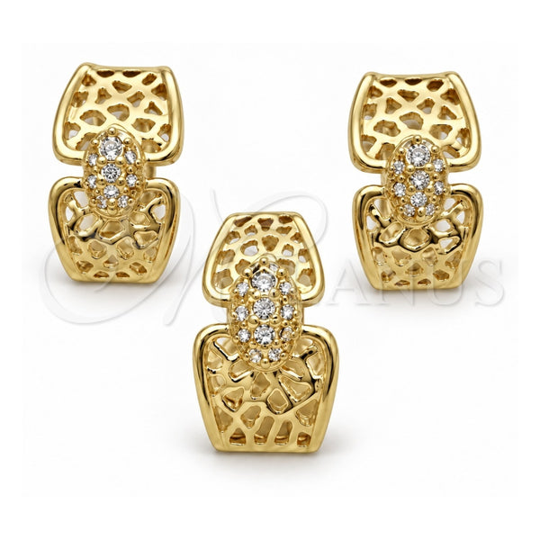 Juego de Arete y Dije de Adulto 10.59.0014 Oro Laminado, con Blanca Cristal, Pulido, Tono Dorado