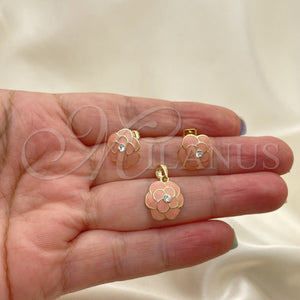 Juego de Arete y Dije de Adulto 10.65.0558 Oro Laminado, Diseño de Flor, Esmaltado, Tono Dorado