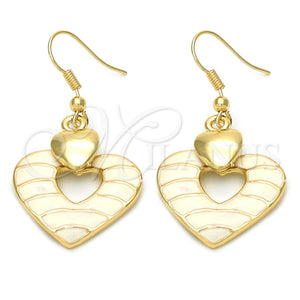 Arete Largo 02.59.0009 Oro Laminado, Diseño de Corazón, Pulido, Tono Dorado