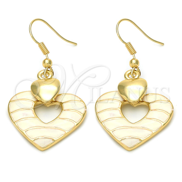 Arete Largo 02.59.0009 Oro Laminado, Diseño de Corazón, Pulido, Tono Dorado