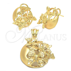 Juego de Arete y Dije de Adulto 10.91.0031 Oro Laminado, Diseño de Mariposa, Mate, Tono Dorado