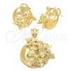 Juego de Arete y Dije de Adulto 10.91.0031 Oro Laminado, Diseño de Mariposa, Mate, Tono Dorado