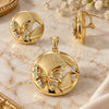 Juego de Arete y Dije de Adulto 5.062.006 Oro Laminado, Diseño de Mariposa, con Cristal Blanca, Pulido, Tono Dorado