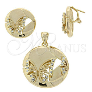 Juego de Arete y Dije de Adulto 5.062.006 Oro Laminado, Diseño de Mariposa, con Blanca Cristal, Pulido, Tono Dorado