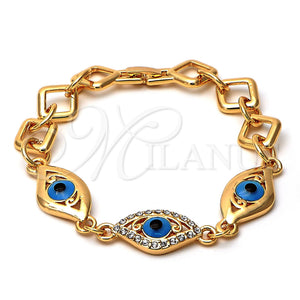 Pulsera Elegante 03.91.0013 Oro Laminado, Diseño de Ojo Griego, Esmaltado Multicolor, Tono Dorado (8 Inches Length)