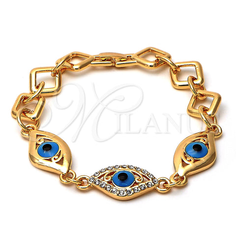 Pulsera Elegante 03.91.0013 Oro Laminado, Diseño de Ojo Griego, Esmaltado Multicolor, Tono Dorado (8 Inches Length)