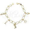 Pulsera de Dije 5.021.010.1 Oro Laminado, Diseño de Manzana y Zapato, Diamantado, Tono Dorado (08 MM Thickness, 7 Inches Length)