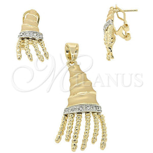 Juego de Arete y Dije de Adulto 10.91.0056 Oro Laminado, con Blanca Cristal, Pulido, Tono Dorado