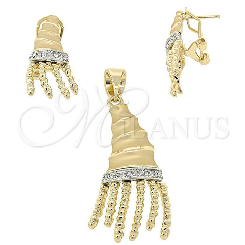 Juego de Arete y Dije de Adulto 10.91.0056 Oro Laminado, con Blanca Cristal, Pulido, Tono Dorado
