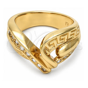 Anillo Elegante 01.65.0046.08 Oro Laminado, Diseño de Llave Griega, con Zirconia Cubica Blanca, Diamantado, Tono Dorado (Tamaño 8)