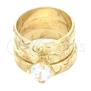 Anillo Elegante 01.91.0045.05 Oro Laminado, Diseño de Doble, con Blanca Zirconia Cubica, Pulido, Tono Dorado (Size 5)