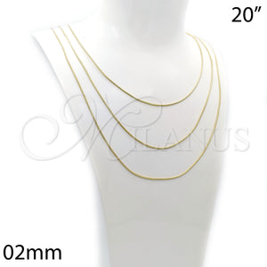 Gargantilla Basica 5.223.031.20 Oro Laminado, Diseño de Cola de Raton, Pulido, Tono Dorado (02 MM Thickness, 20 Inches Length)