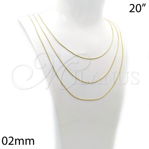 Gargantilla Basica 5.223.031.20 Oro Laminado, Diseño de Cola de Raton, Pulido, Tono Dorado (02 MM Thickness, 20 Inches Length)