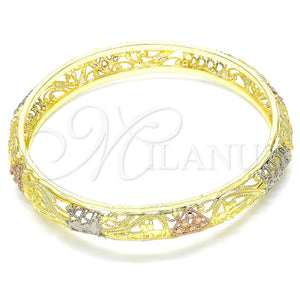 Aro Individual 03.53.0006.05 Chapa de Oro, Diseño de Corazón, Diamantado, Tres Tonos (13 MM Thickness, Size 5 (2.50 Diameter))