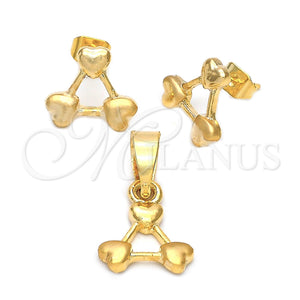 Juego de Arete y Dije de Adulto 5.043.014 Oro Laminado, Diseño de Corazón, Pulido, Tono Dorado