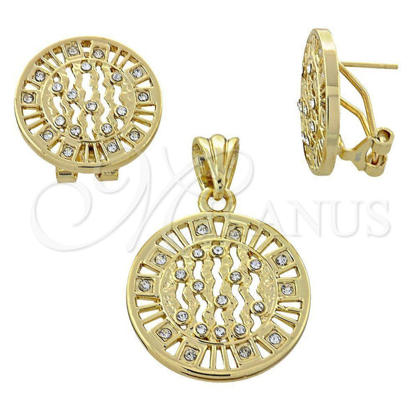 Juego de Arete y Dije de Adulto 5.051.007 Oro Laminado, con Blanca Cristal, Pulido, Tono Dorado