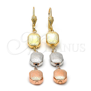 Arete Largo 5.114.014 Oro Laminado, Diamantado, Tres Tonos