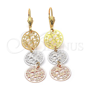 Arete Largo 5.098.005 Oro Laminado, Diseño de Estrella, Pulido, Tres Tonos