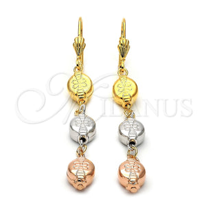Arete Largo 5.116.013 Oro Laminado, Diseño de Flor, Diamantado, Tres Tonos