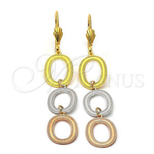 Arete Largo 5.104.007 Oro Laminado, Diamantado, Tres Tonos