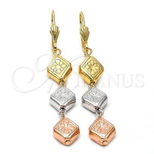 Arete Largo 5.095.017 Oro Laminado, Diseño de Flor, Diamantado, Tres Tonos