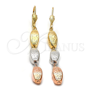 Arete Largo 5.095.016 Oro Laminado, Diamantado, Tres Tonos