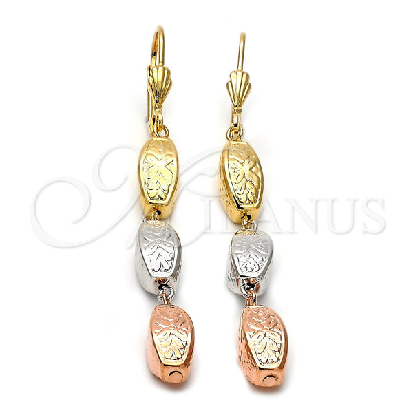 Arete Largo 5.095.016 Oro Laminado, Diamantado, Tres Tonos