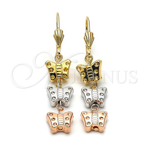 Arete Largo 5.114.016 Oro Laminado, Diseño de Mariposa, Esmaltado, Tres Tonos