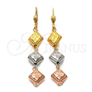 Arete Largo 5.095.012 Oro Laminado, Diseño de Flor, Diamantado, Tres Tonos