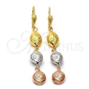 Arete Largo 5.095.013 Oro Laminado, Diamantado, Tres Tonos
