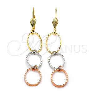 Arete Largo 5.075.011 Oro Laminado, Diamantado, Tres Tonos