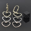 Arete Largo 5.118.015 Oro Laminado, Diseño de Corazón, Diamantado, Tres Tonos
