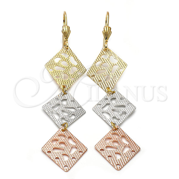 Arete Largo 5.095.015 Oro Laminado, Diseño de Flor, Diamantado, Tres Tonos