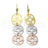 Arete Largo 5.115.015 Oro Laminado, Diseño de Corazón y Flor, Diamantado, Tres Tonos
