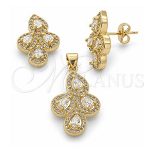 Juego de Arete y Dije de Adulto 10.156.0051 Oro Laminado, con Micro Pave Blanca y Zirconia Cubica Blanca, Pulido, Tono Dorado