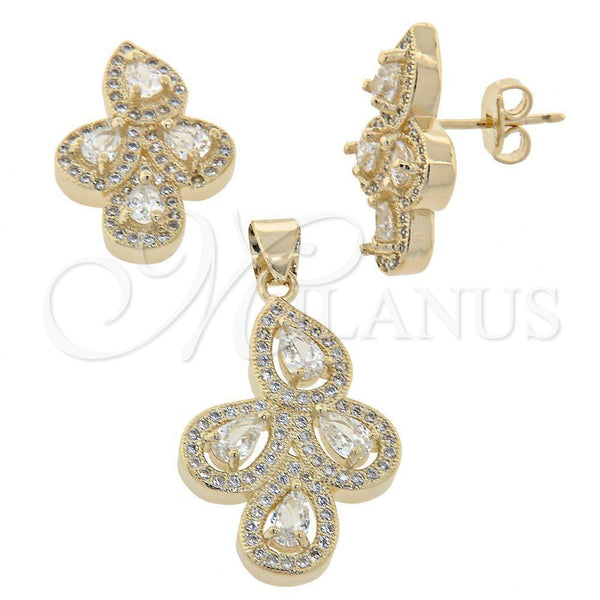 Juego de Arete y Dije de Adulto 10.156.0051 Oro Laminado, con Blanca Micro Pave and Blanca Zirconia Cubica, Pulido, Tono Dorado