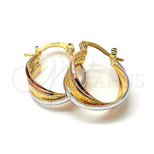 Argolla Pequeña 02.96.0027 Oro Laminado, Diseño de Torcido, Diamantado, Tres Tonos