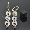 Arete Largo 5.091.001 Oro Laminado, Diseño de Estrella, con Blanca Zirconia Cubica, Diamantado, Tres Tonos