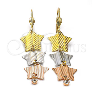 Arete Largo 5.072.005 Oro Laminado, Diseño de Estrella, con Blanca Zirconia Cubica, Diamantado, Tres Tonos