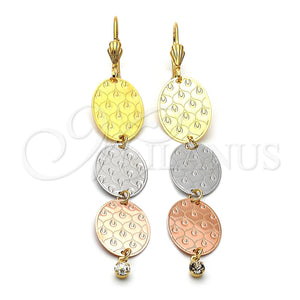 Arete Largo 5.087.011 Oro Laminado, con Blanca Zirconia Cubica, Diamantado, Tres Tonos