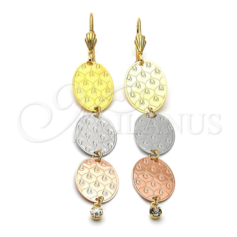 Arete Largo 5.087.011 Oro Laminado, con Blanca Zirconia Cubica, Diamantado, Tres Tonos