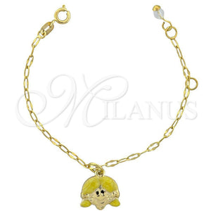 Pulsera de Dije 03.16.0009 Oro Laminado, Diseño de Niñita Pequeña y Niñita Pequeña, con Blanca Cristal, Esmaltado Amarillo, Tono Dorado (6 Inches Length)
