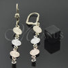 Arete Largo 5.096.012 Oro Laminado, con Blanca Zirconia Cubica, Diamantado, Tres Tonos
