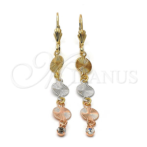 Arete Largo 5.096.012 Oro Laminado, con Blanca Zirconia Cubica, Diamantado, Tres Tonos